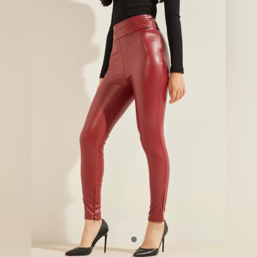 Faux Leather Red Leggings
